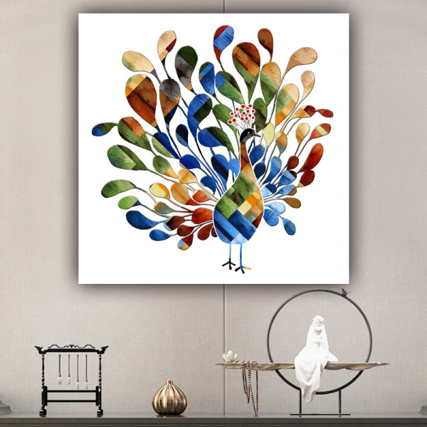 Wholesale wall art custom design color peacock photo picture print original product canvas painting