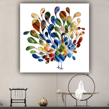 Wholesale wall art custom design color peacock photo picture print original product canvas painting