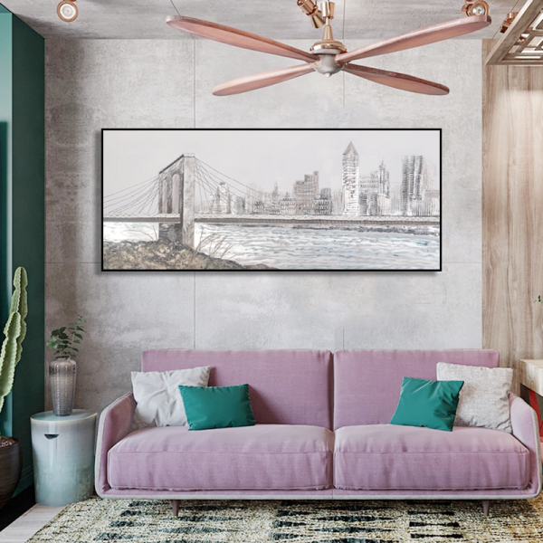 Hotel project modern wall oil painting, metal bridge abstract art painting kits, 100% handmade oil painting canvas