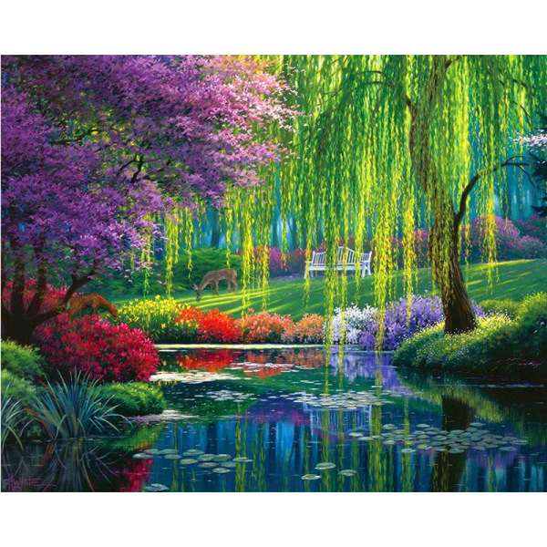 Willow Pond Painting Diy Digital Painting By Numbers Handpaintied Art Picture Green Tree Oil Painting For Home Wall Artwork