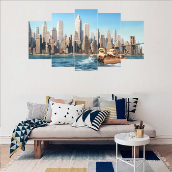 Modern Frameless City Cartoon Printing Wall Art Home Decoration 5 Living Room Pictures