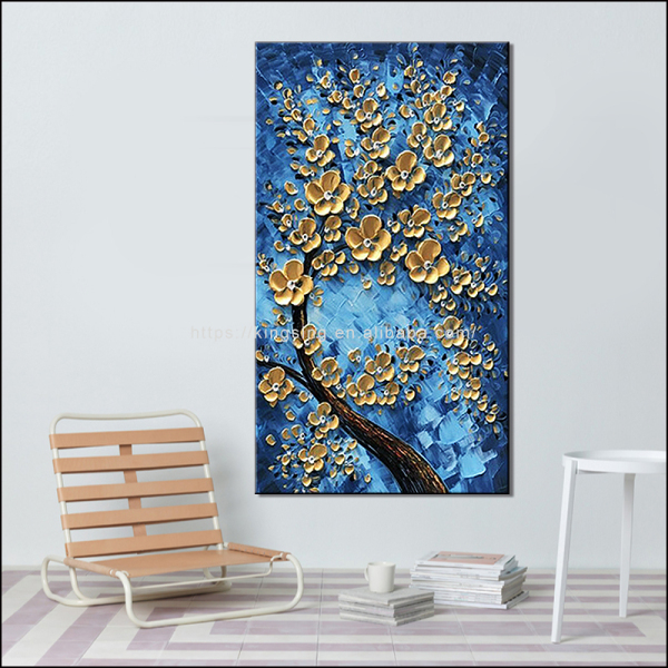New arrival vertical version of handmade oil painting metal flower theme custom handmade oil wall painting