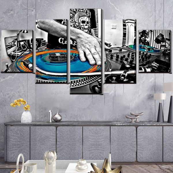 Metal Machine Dishing DJ Black And White Wall Art 5 Combined Sets of Home Decoration Oil Painting
