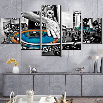 Metal Machine Dishing DJ Black And White Wall Art 5 Combined Sets of Home Decoration Oil Painting