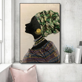 Custom modern handmade canvas wall art oil painting unframed, fashion black lady portrait art custom design oil paint