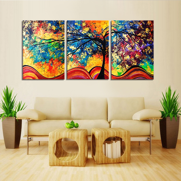 beautiful tree unframed 3 panel printed painting of art wall decoration oil painting
