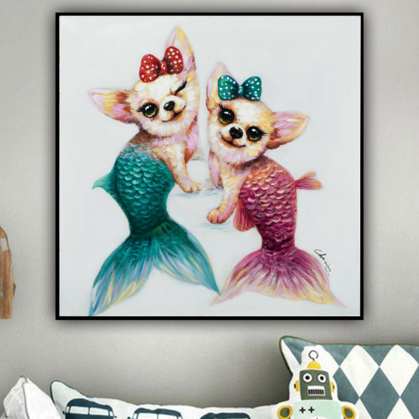 Modern Art Paintings Abstract Oil Handmade Acrylic Cat fish Animals Wall Picture Home Decor Painting