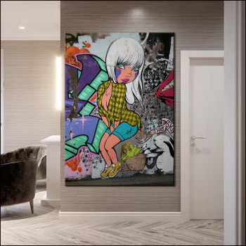 Graffiti Colorful White Hair Trend Cool Girl And Monroe Pose Abstract Oil Painting And Wall Home Decoration Painting