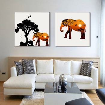 Modern Frameless Elephant Wall Artist Painting Oil Painting 2 Drawing of Living Room
