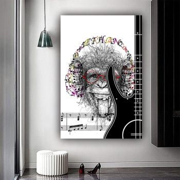 Custom wall art design guitar musical gorilla photo picture print original product canvas painting