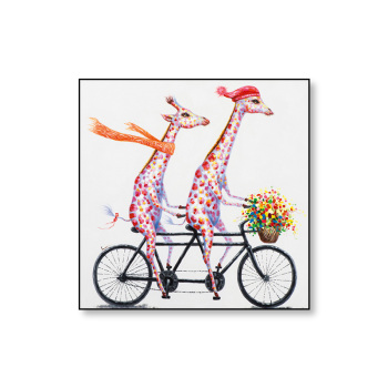 Conception de dessin animé peint girafe balade vélo bricolage peinture à l'huile par numéros, belle peinture d'art animalier par numéros sans cadre