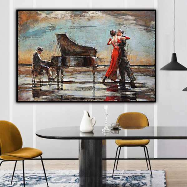 Handmade  Texture Oil Painting A group of dancers dancing with the piano Abstract Art Wall Pictures for  Home Office Decoration