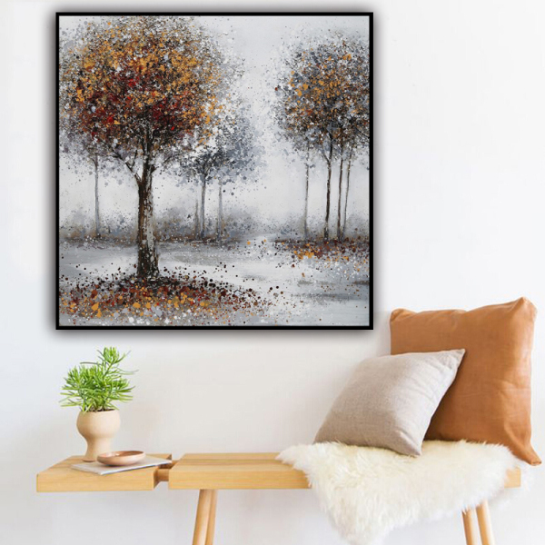 handmade oil painting A deciduous forest  Thick texture home decor  Wall Decoration