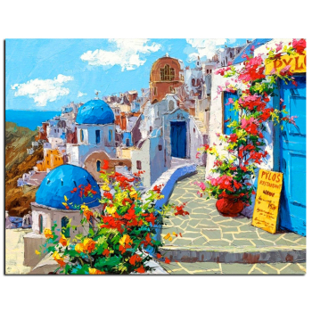 Paysage de la mer Méditerranée bricolage peinture par numéros Kits peinture sur toile avec cadre en bois pour la décoration murale de la maison cadeau
