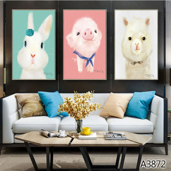 Pinturas murales de animales de conejo y cerdo personalizadas al por mayor, arte sobre lienzo