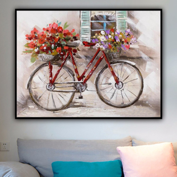 100% handgemachtes Textur-Ölgemälde Ein Fahrrad voller Bilder Abstrakte Kunst-Wandbilder für Wohnzimmer Home Office Dekoration