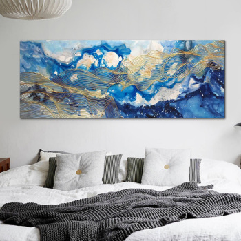 Lienzo abstracto pintura paisaje azul lienzo pared arte cuadro para decoración de sala de estar moderno Muur tamaño grande