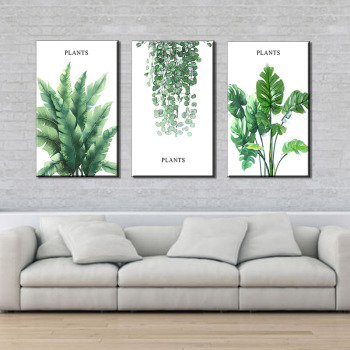 Póster Artístico impreso en lienzo con hojas de plantas tropicales verdes modernas, imágenes de pared de plantas verdes nórdicas, pintura grande para habitación de niños sin marco