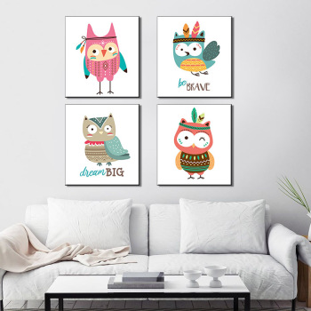 Modern Frameless Bird Wall Artist Painting Oil Painting 4 Drawing of Living Room