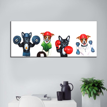 Lienzo de perro de boxeo de estilo nórdico, pintura artística impresa sin marco, póster, imágenes de pared de animales de dibujos animados divertidos para decoración de habitación de niños