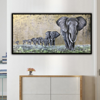 Handgefertigte Wanddekoration. Ein Elefantenteam, abstraktes Leinwand-Kunst-Ölgemälde für Wohnzimmer-Dekor, Wanddekoration