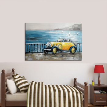 100% fait à la main Texture peinture à l'huile voitures au bord de la mer Art abstrait mur photos pour salon maison bureau décoration