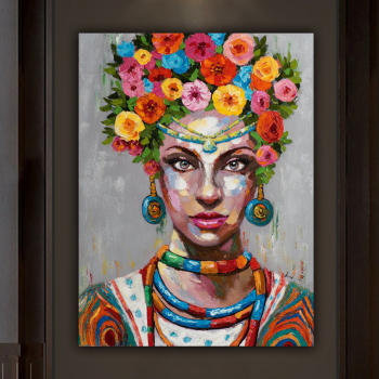 Handmade Texture Oil Painting Women with flowers are gorgeous Abstract Art Wall Pictures Decoration