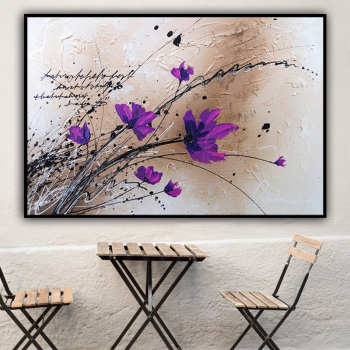 100% fait à la main Texture peinture à l'huile fleurs violettes Art abstrait mur photos pour salon maison bureau décoration