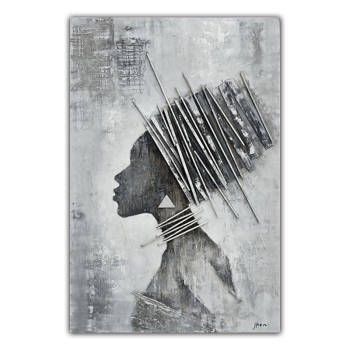 Femmes africaines art peinture à l'huile blanc et noir affiche et impression portrait peinture décorative pour salon
