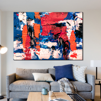 Benutzerdefinierte 100% rote und blaue Gemälde auf Leinwand Wandkunst abstrakte Ölgemälde auf Leinwand für Wohnkultur