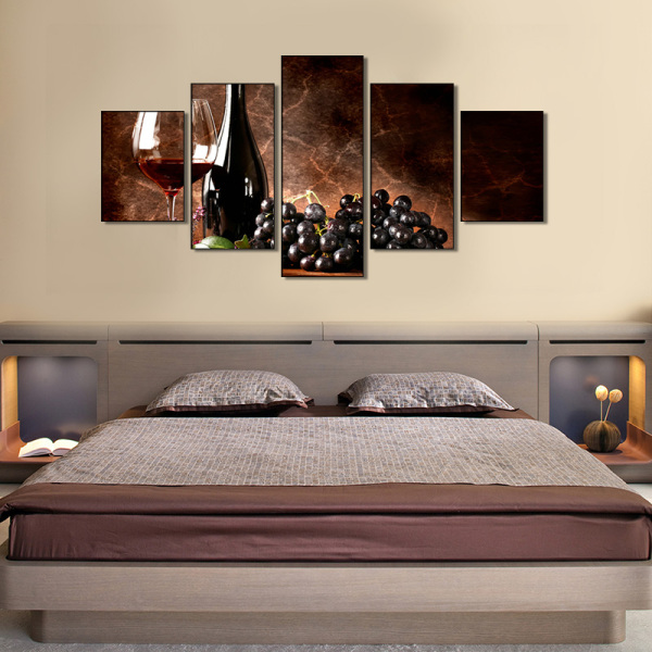 Modern Grapes and Wine Wall Art 5 Pieces Still Life Flat Wine Painting Print on Canvas Bar Restaurant Decor nordic home decor
