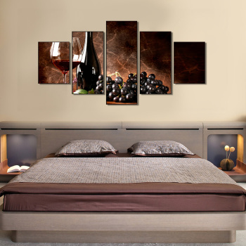 Arte de pared moderno de uvas y vino, 5 piezas, pintura plana de vino de naturaleza muerta, impresión en lienzo, decoración de Bar, restaurante, decoración nórdica para el hogar