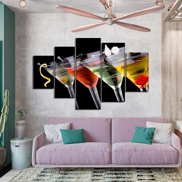 Latest Product Cocktails Glass Art Canvas Prints, Home Decoration Artwork 5 Panels Wall Printing