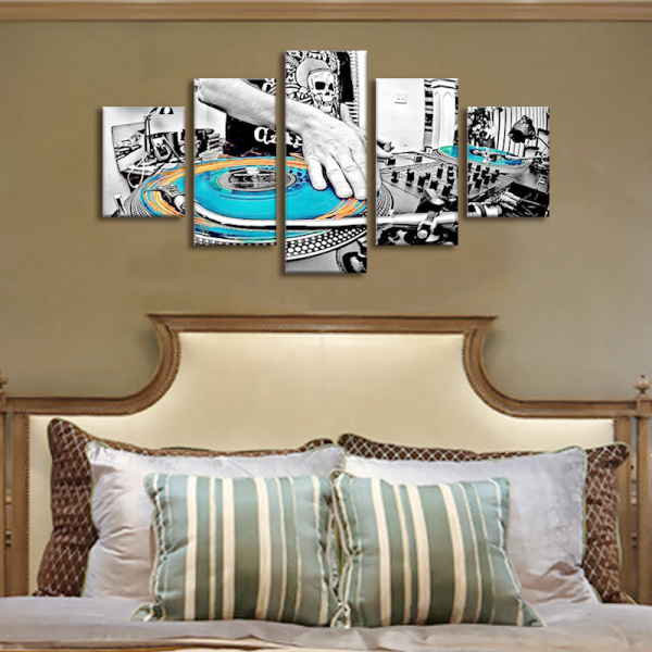 Hot Selling 5 Panel Musical Instruments Art Canvas Painting, Canvas Print Canvas Wall Art Deco Painting