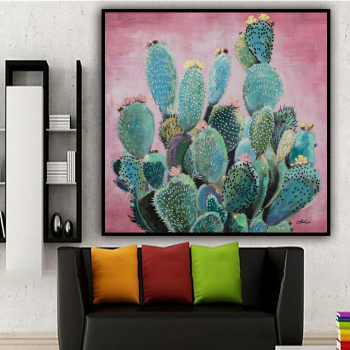Pintura al óleo de cactus 100% pintada a mano sobre lienzo, decoración del hogar, lienzo hecho a mano, flores, plantas de cactus, pintura al óleo sin marco