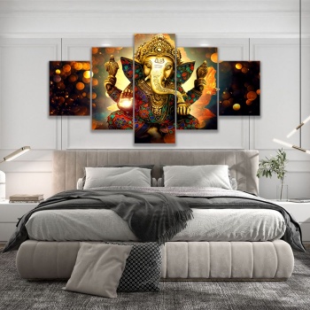 High Quality 5 Panels Canvas Print, Hindu God Portrait Canvas Print Wall Picture For Home Decoration