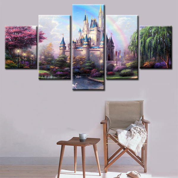 Frameless Canvas Castle Landscape Dream Printing Wall Art Home Oil Painting Decoration 5 Living Room Pictures