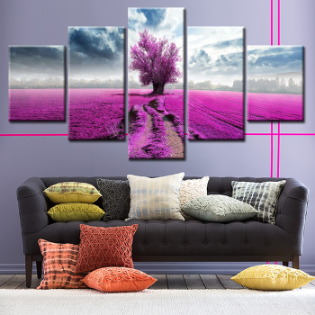 Modern 5 Frameless Canvas Purple Flower Road Printing Wall Art Home Decoration 5 Living Room Picture