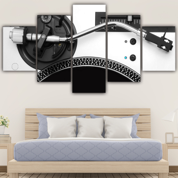 Modern Frameless Black And White Metal Mechanical Disc Music Instrument Canvas Wall Art 5 Combination Painting Home Decor Oil