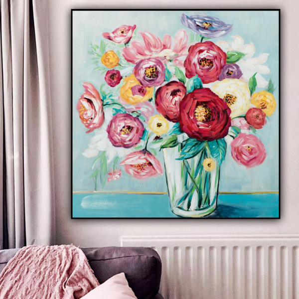 Handmade Oil Painting Canvas Abstract Oil Painting Modern Canvas Wall Art Living Room Decorative Flower Rose Painting