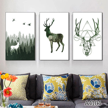 Venta al por mayor, pinturas enmarcadas de ciervos multipanel personalizadas, nuevo arte de pared, póster de lona nórdica para decoración del hogar