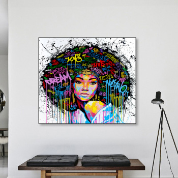 Best short lint canvas print painting, printed canvas art painting, fashional black lady printed canvas painting