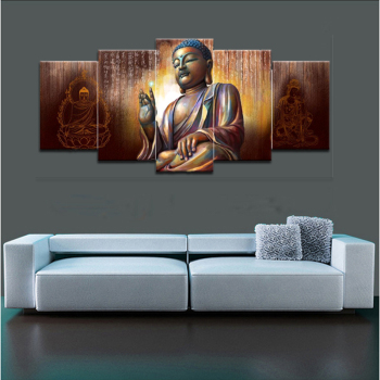 5 paneles HD lienzo Buda pintura arte religioso pintura al óleo para decoración de Hotel