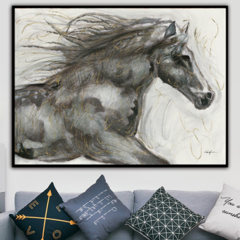 Peinture à l'huile animale abstraite faite à la main en gros sur toile peinture de cheval de course moderne pour la décoration