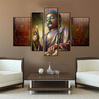 5 panneau HD toile bouddha peinture art religieux peinture à l'huile pour décor d'hôtel
