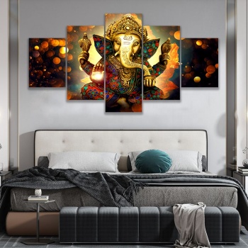 High Quality 5 Panels Canvas Print, Hindu God Portrait Canvas Print Wall Picture For Home Decoration