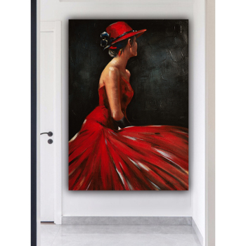 Handmade Texture Oil Painting A woman in a red evening dress Abstract Art Wall Pictures Decoration