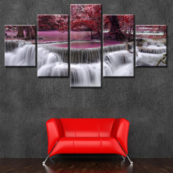 Rote Ahornbäume und Bäche Schönes Ölgemälde auf Leinwand, Sprühfarbe, 5 dekorative Gemälde an der Wand