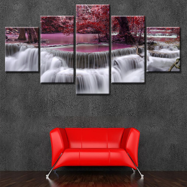 Red Maple Trees And Streams Beautiful Oil Painting Canvas Spray Painting 5 Decorative Paintings On The Wall