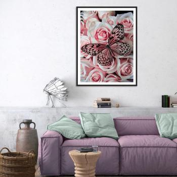 Custom Canvas Wall Art 5D Diy Crystal Homfun Diamond Painting Set Pink Rose Diamond Paint por número para Amazon